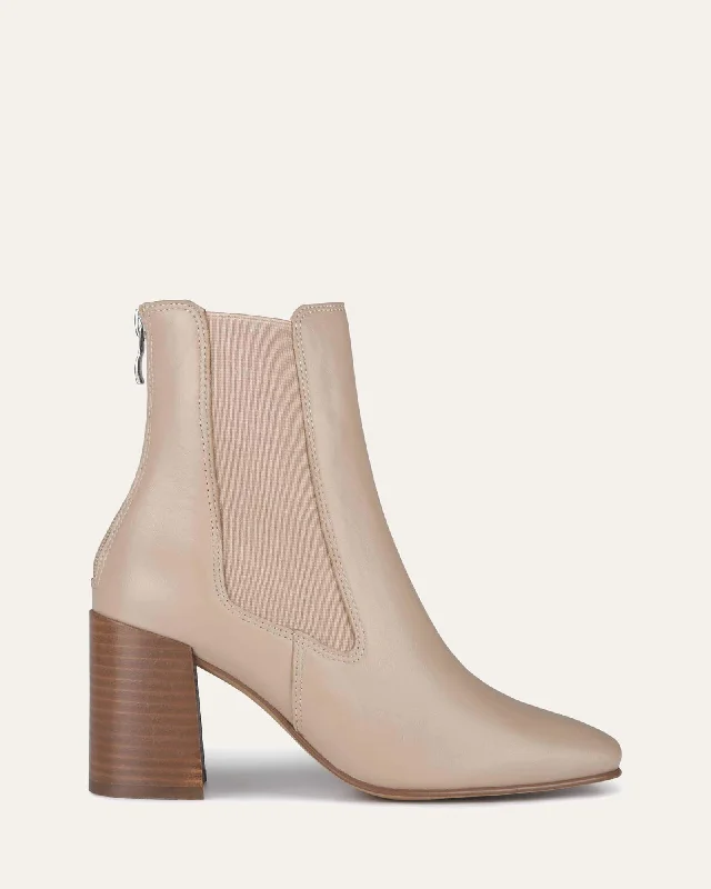 Hurry In DIAMOND MID ANKLE BOOTS BEIGE LEATHER