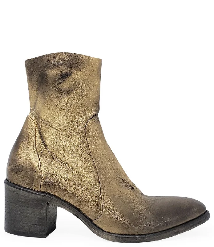 Antique Gold Leather Ankle Boot