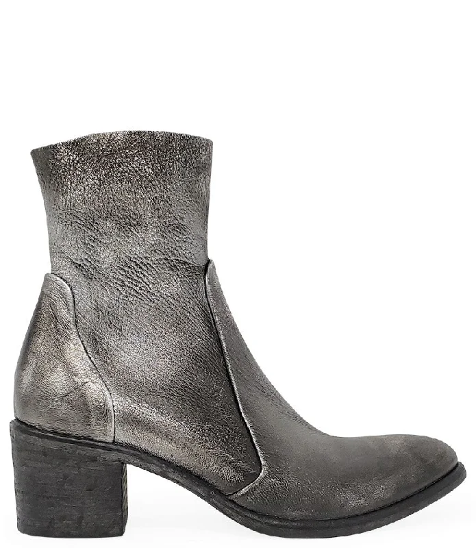 Antique Silver Leather Ankle Boot