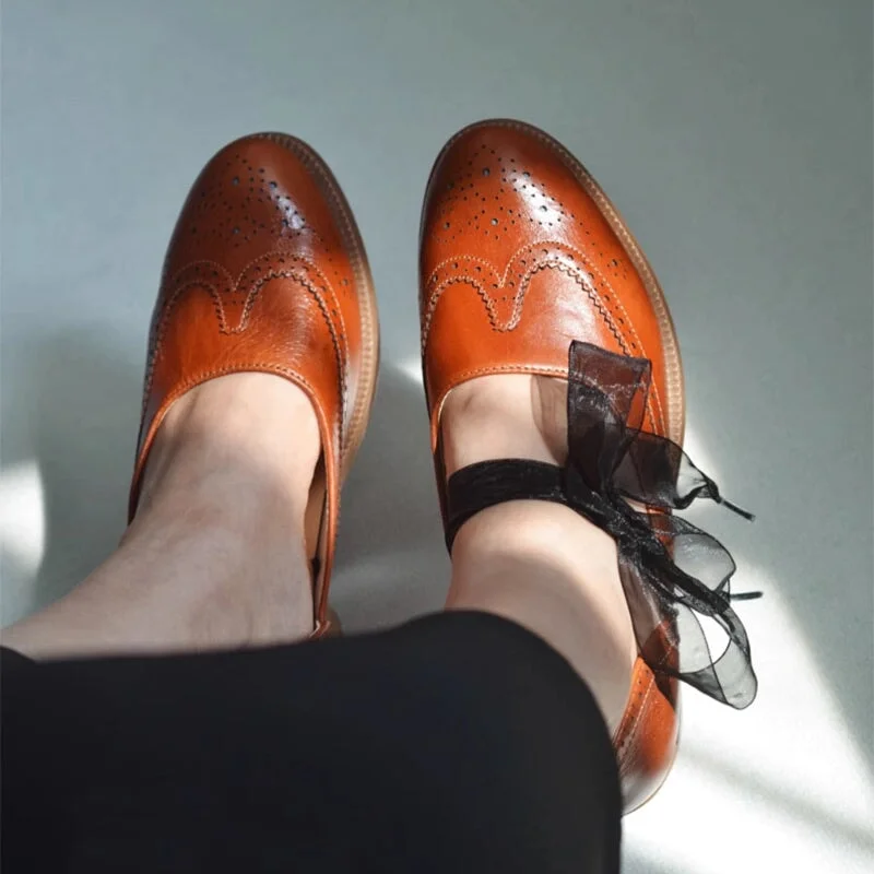 Handmade Leather Brogue Loafers For Women In Black/Brown