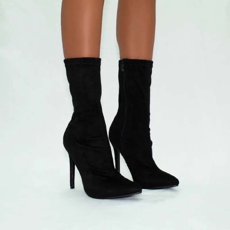 Turner - Black Lycra Zip Up Stilletto Heel Ankle Boots