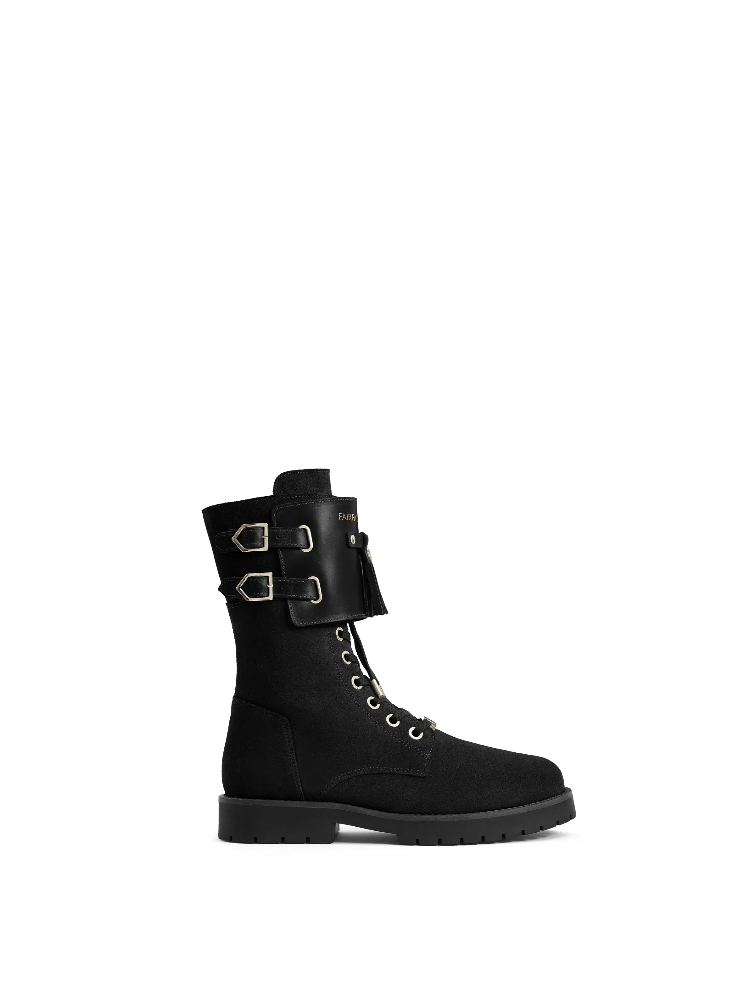 Discount Mania Windsor Combat Boot - Black Suede