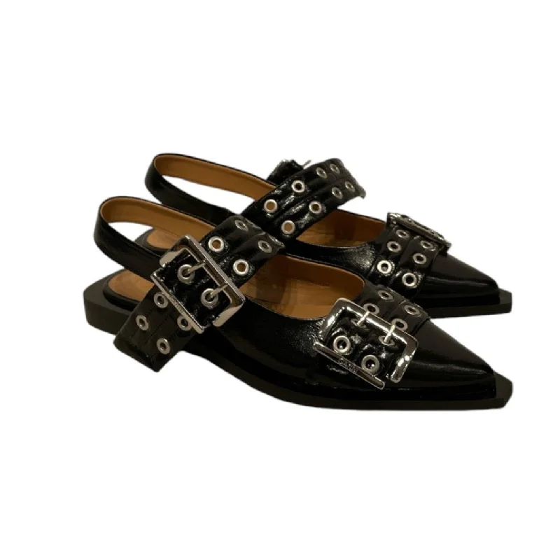 Quick Sale GANNI/Flat Shoes/EU 39/Leather/BLK/WIDE BUCKLE BALLERINA SHOES