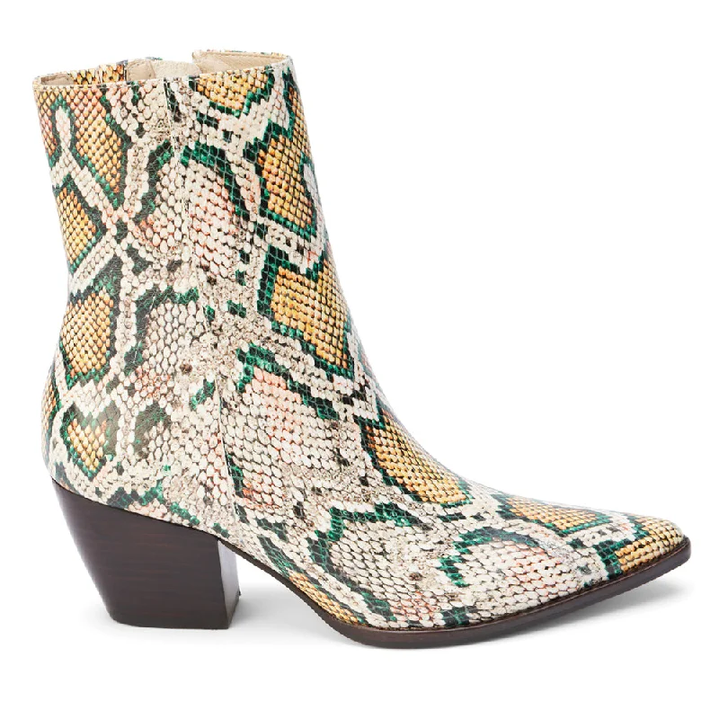 Act Fast Caty Snake Pointed Toe Western Booties