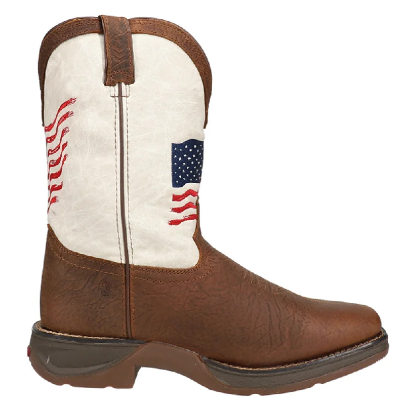 Distressed Flag Cowboy Square Toe Boots (Big Kid)