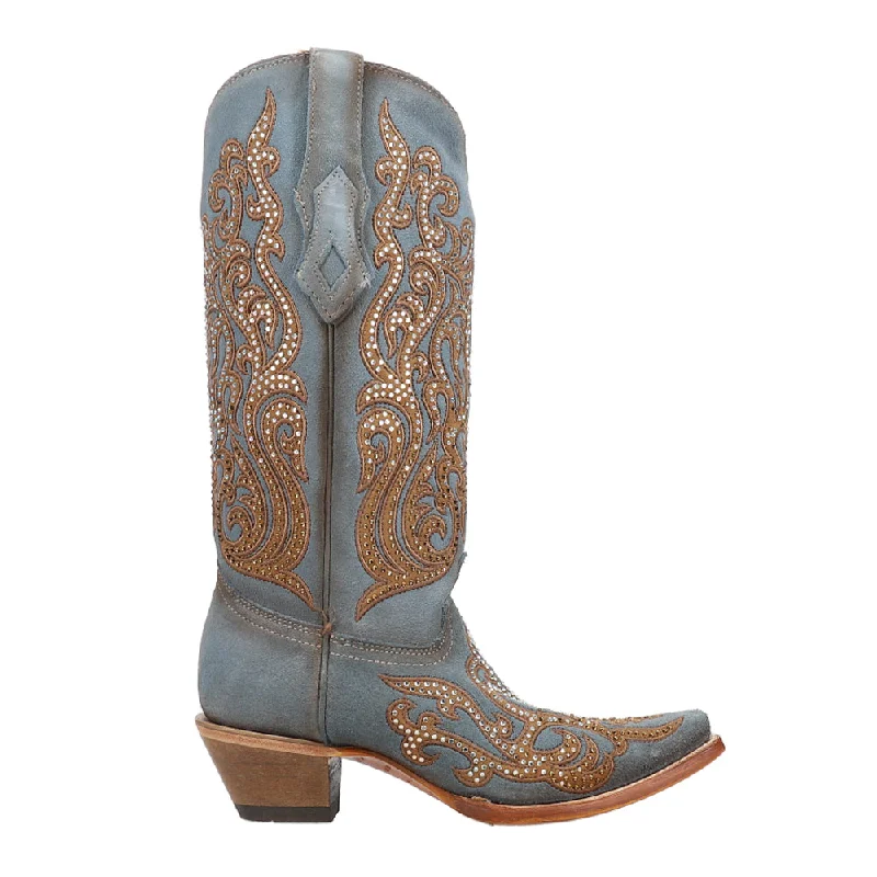 Embroidered Crystal Studded Snip Toe Cowboy Boots