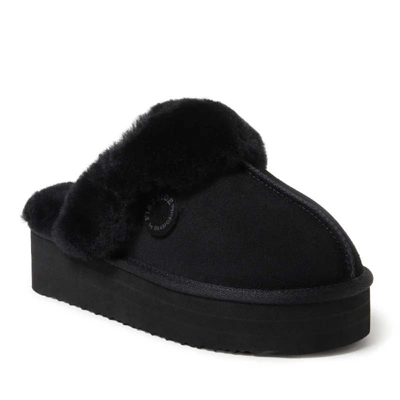 Fireside by Dearfoams Women's Melton Genuine Shearling Platform Scuff Slipper