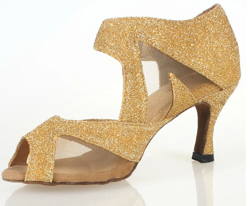 Gold Sparkle Ballroom Dance Shoes Latin Salsa Dance Shoes