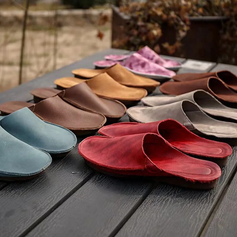 Instant Savings Handmade Retro Leather Mules Women Slippers Mori Girl Flat Casual Summer Slippers 5 Colors Instant Savings Handmade Retro Leather Mules Women Slippers Mori Girl Flat Casual Summer Slippers 5 Colors