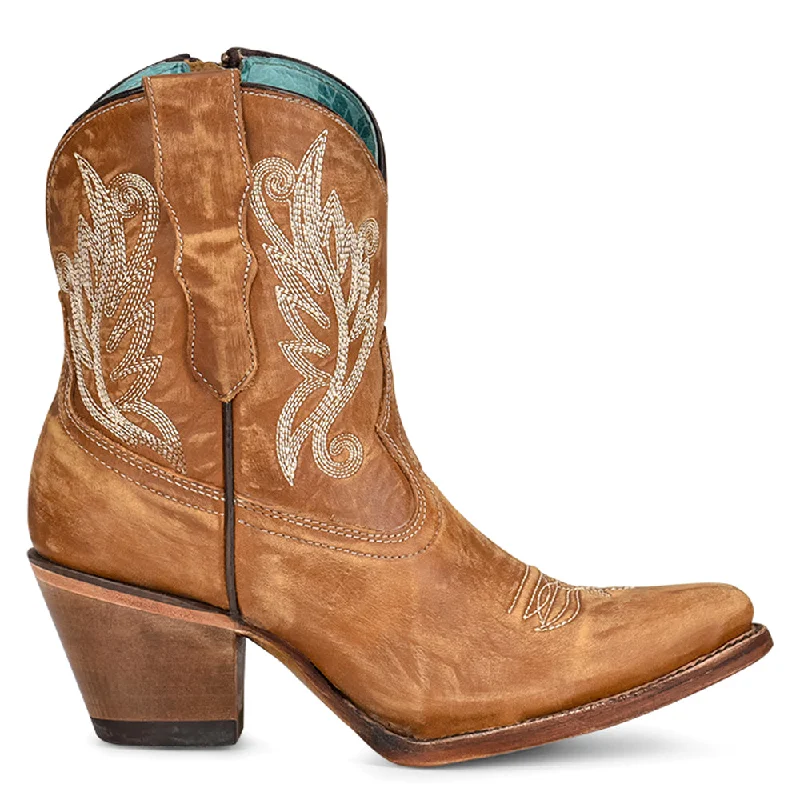 Golden Embroidered Snip Toe Cowboy Booties