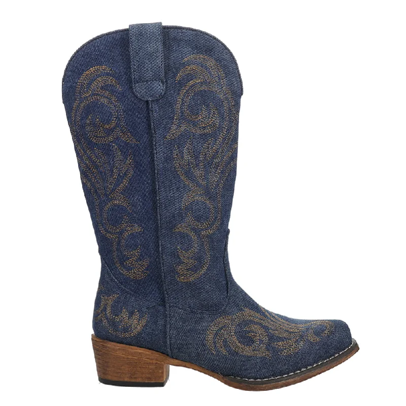 Riley Denim Embroidered Snip Toe Cowboy Boots