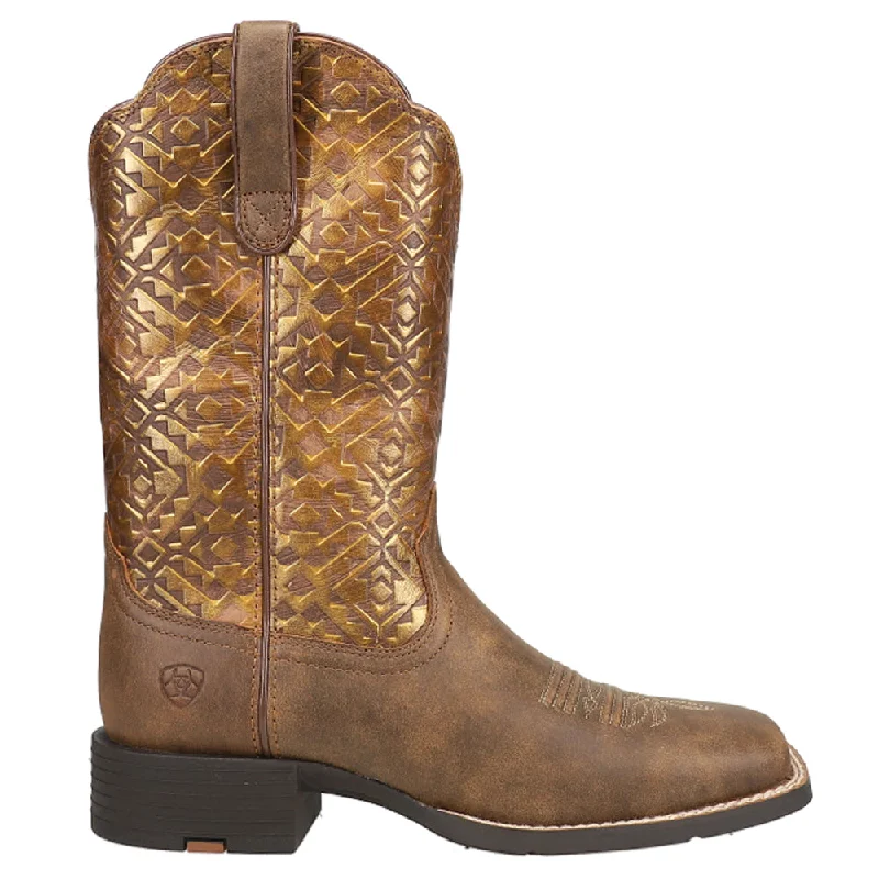 Round Up Metallic Embossed Square Toe Cowboy Boots