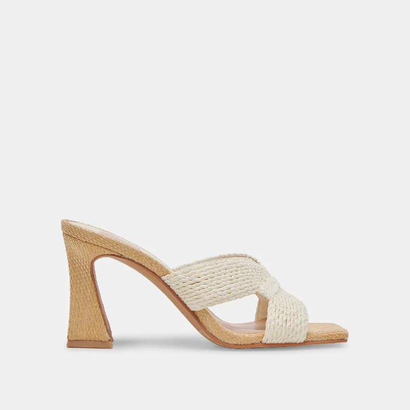 NITRO WIDE HEELS WHITE RAFFIA