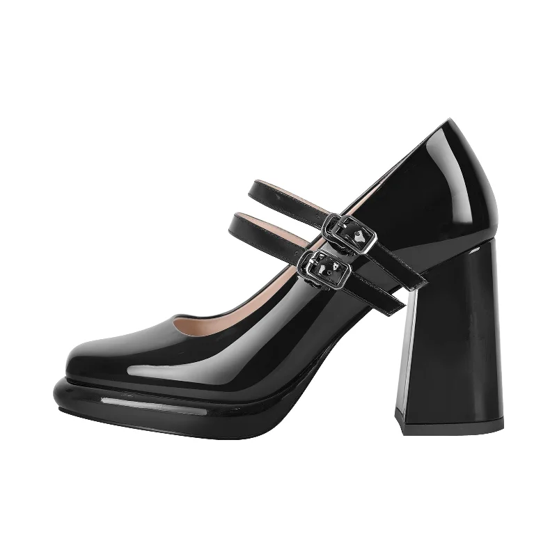 Weekend Bargains to Sizzle Square Toe Mary Jane Buckle Strap Chunky Heel Pumps