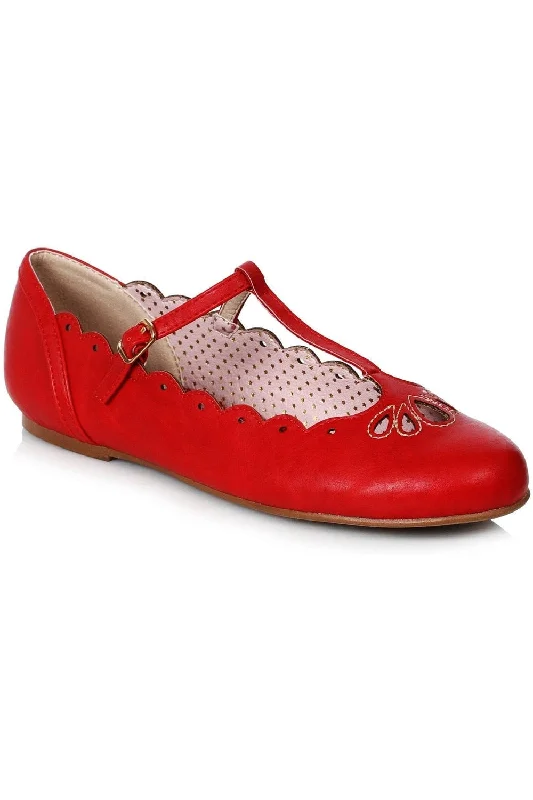 Bettie Page Maila Vintage Flat  | Red Faux Leather