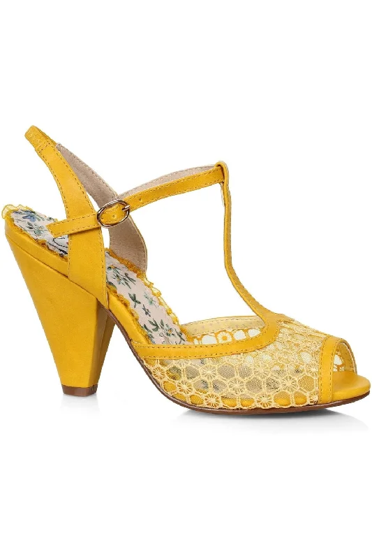 Bettie Page Brooklyn Pump | Yellow Faux Leather