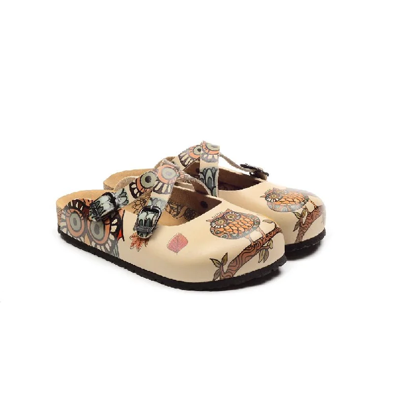 Beige & Orange Owl Clogs - CAL3202