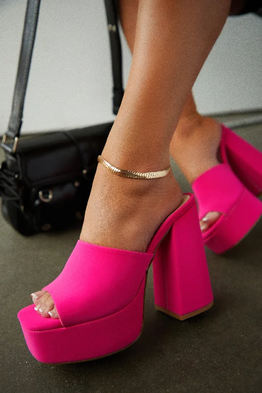 Emily Platform Block Heel Mules - Pink