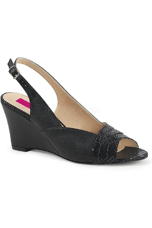 KIMBERLY-01SP Wedge | Black Faux Leather